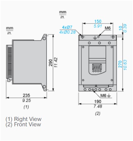 Thông số kích thước khởi động mềm ATS48D75Q Thông số kích thước khởi động mềm ATS48D75Q